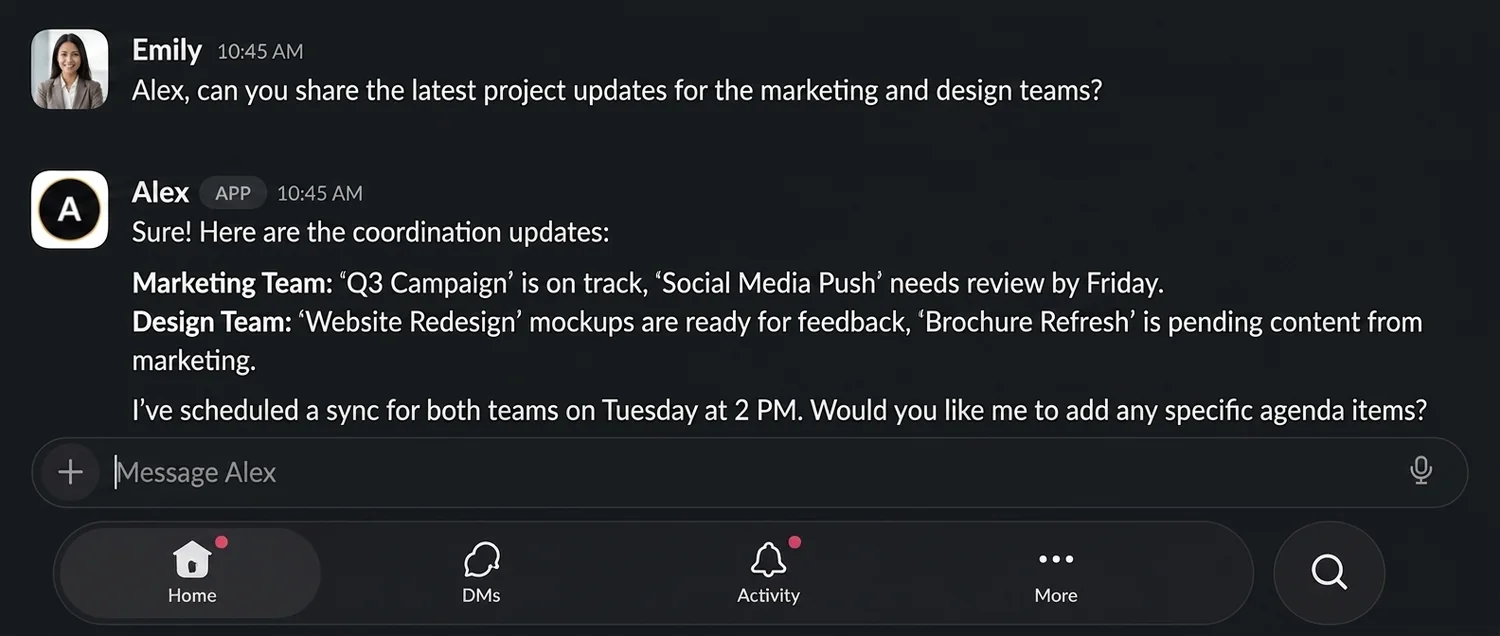 Team coordination is handled inside the thread screenshot